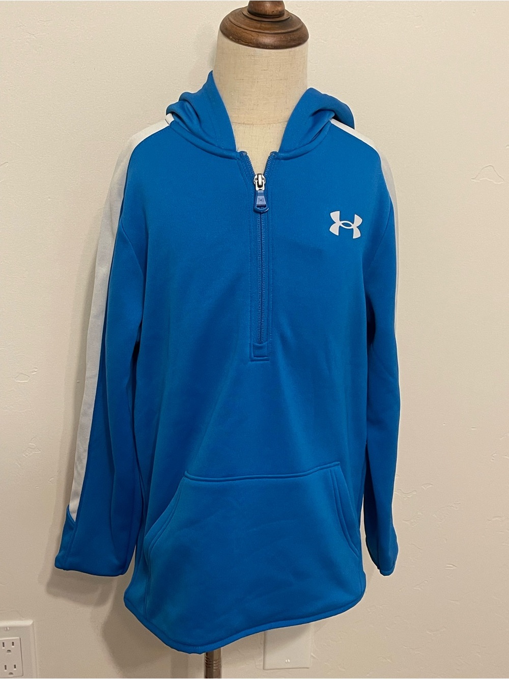 Under Armour Boys YSM Blue White Half Zip Fleece Hoodie Pullover NWT